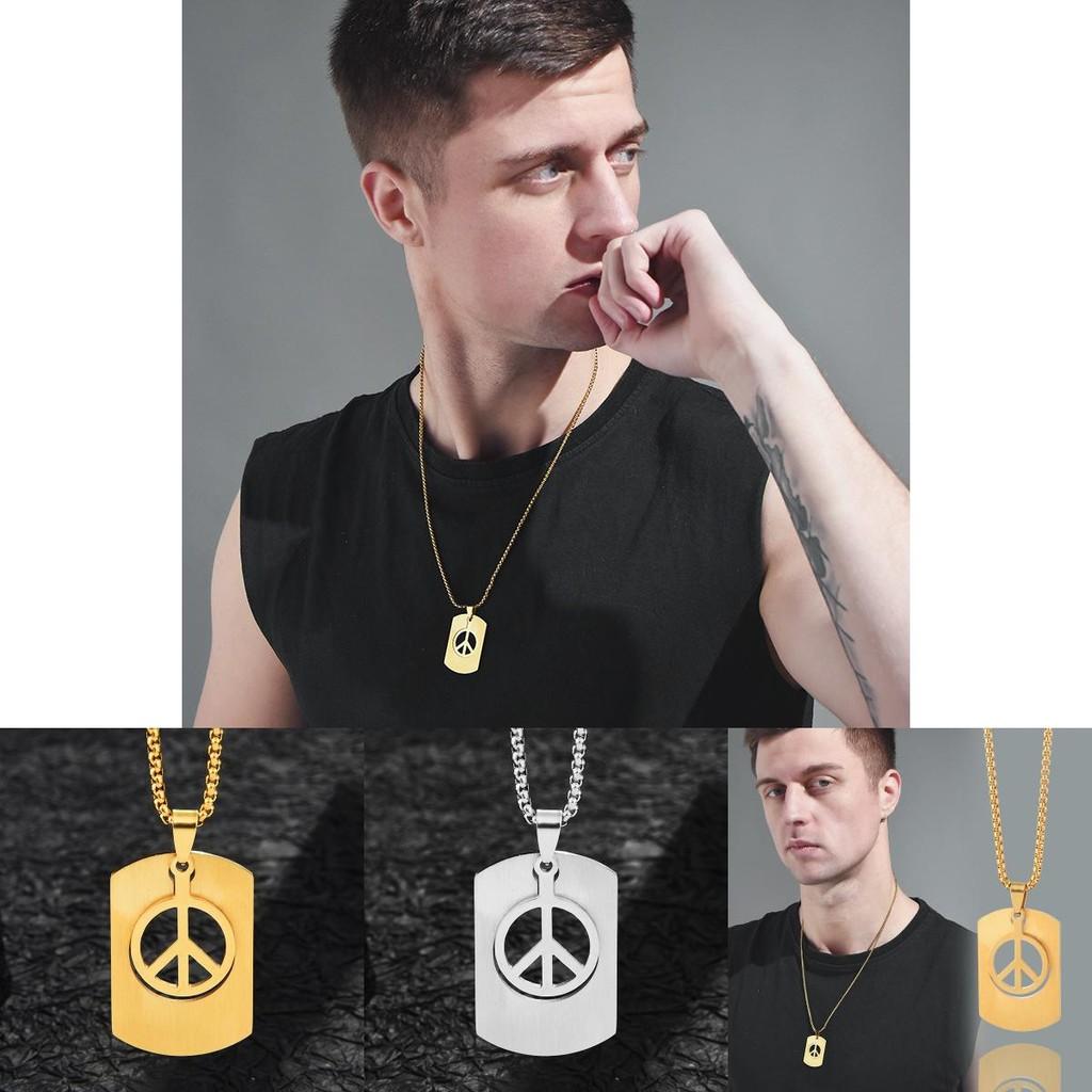 Vintage minimalistiskt fredsteckenhalsband för män och kvinnor i snyggt titanstål