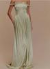 European and American Shrink Pleated Waist A Pendulum Net Color Satin Dress 2026 New High Waist Slim Dress Long Dress