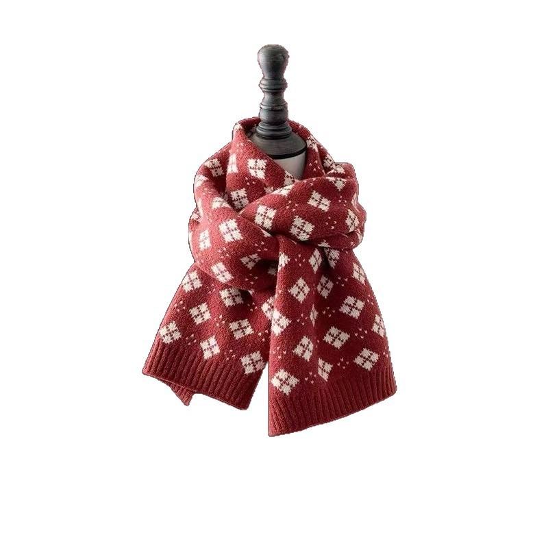 Festive atmosphere Christmas knitted scarf women's autumn and winter warm versatile student couple wool scarf men