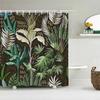 Green Plant Leaves Shower Curtains Bath Curtain Bathroom 3d Printed Fresh Waterproof Polyester Cloth With Hooks Home Decor Mat