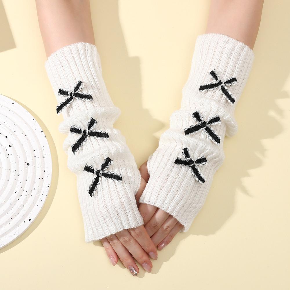 Thicken Bow Fingerless Gloves Cute Bowknot Hands Free Gloves Fashion Arm Sleeves  Winter