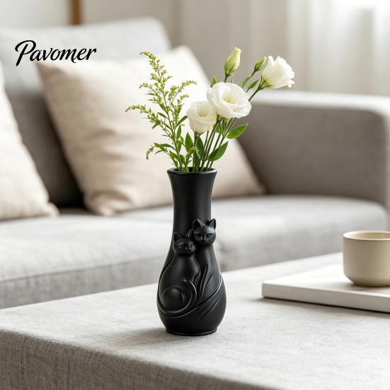 Dried Flower Arrangement Holder Couple Cats Vase, Plastic Snuggling Cat Vase for Home, Modern Home Interior Accents Desk, Shelf Decor, Tabletop Floral