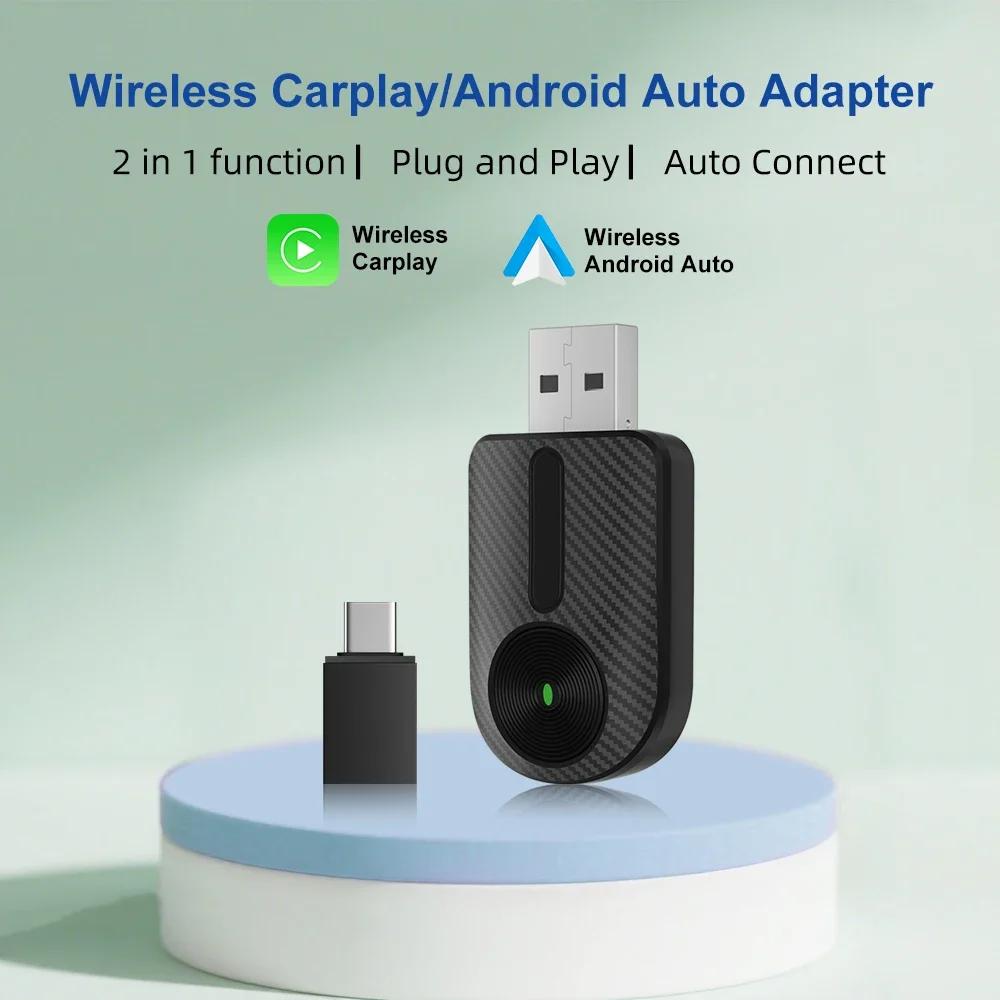 Carplay Android Auto Wireless Adapter 2 in 1 Carplay Adapter for OEM Car Stereo with USB Plug and Play Wired To Wireless
