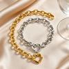 Trendy Hollow Heart Love Buckle Stainless Steel Chunky Thick Rolo Chain Bracelets for Women Fashion Punk Wrist Jewelry Gift