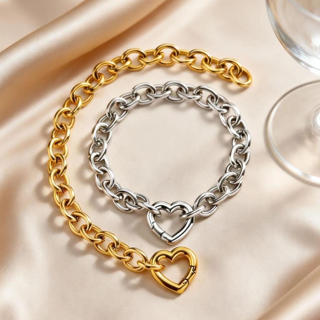 Trendy Hollow Heart Love Buckle Stainless Steel Chunky Thick Rolo Chain Bracelets for Women Fashion Punk Wrist Jewelry Gift