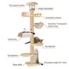 Cat Tree Floor To Ceiling Cat Tree Height Adjustable Cat Tower 6 Tier Hemp Scratching Post High Sturdy Cat Activity Tree Cat Scratching Post