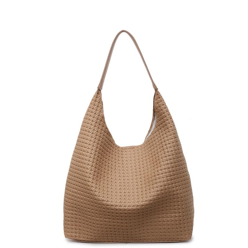 Retro Simple Large-capacity Bag Women's 2025 New Fashion Woven Pattern Shoulder Bag Commuting Lazy Wind Tote Bag
