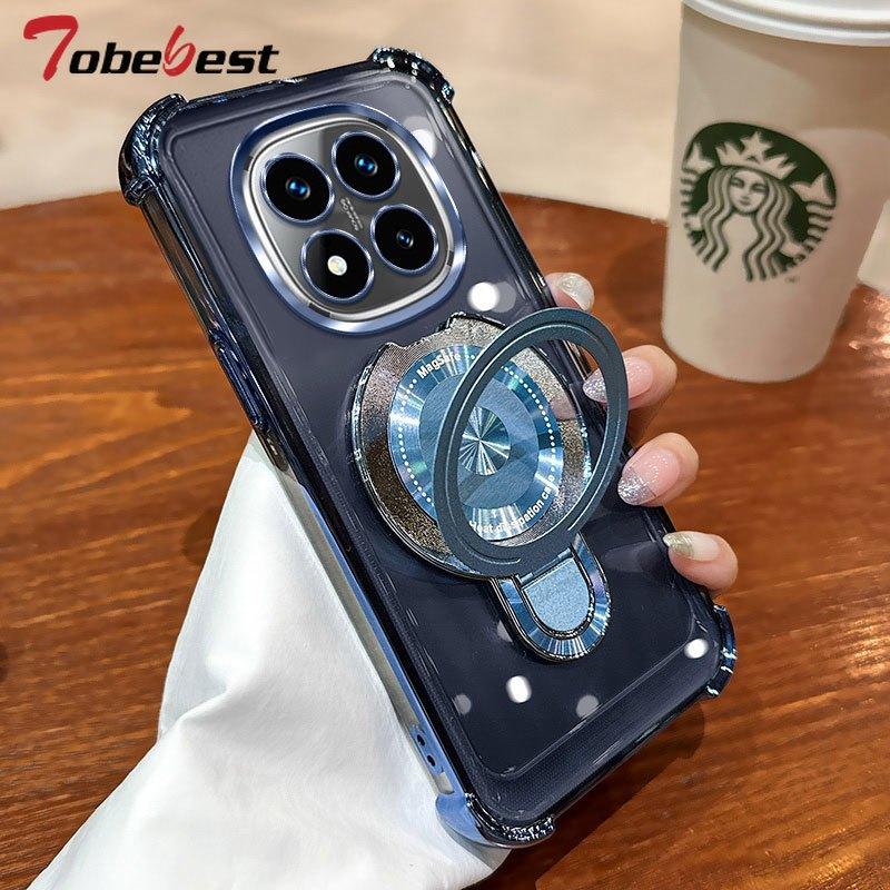 Clear Shockproof Plating Magnetic Magsafe Bracket Case for Xiaomi Redmi Note 14 15 14S 13 13R 12 11 10 9 Pro Plus 4G 5G Cover