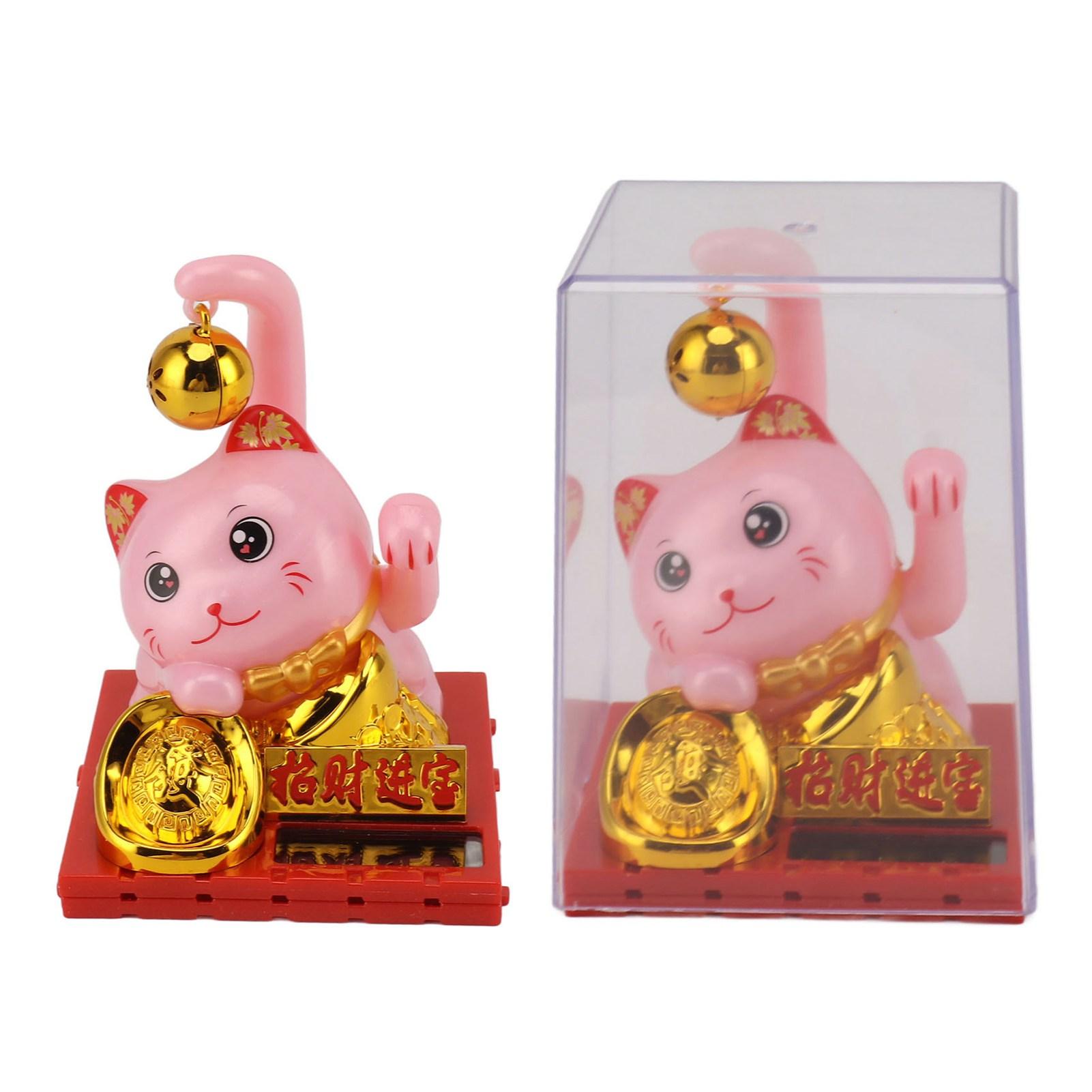 

Arm Waving Fortune Cat Solar Powered Light Induction Cat Decoration for Desks Car Dashboards Pink