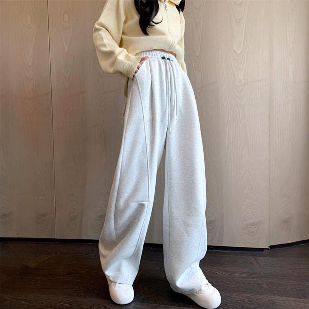 

Women s Fleece-Lined Wide-Leg High-Waisted Sports Pants: Slimming, Loose-Fit, Autumn/Winter Casual Sweatpants. Medium (48-55 kg)