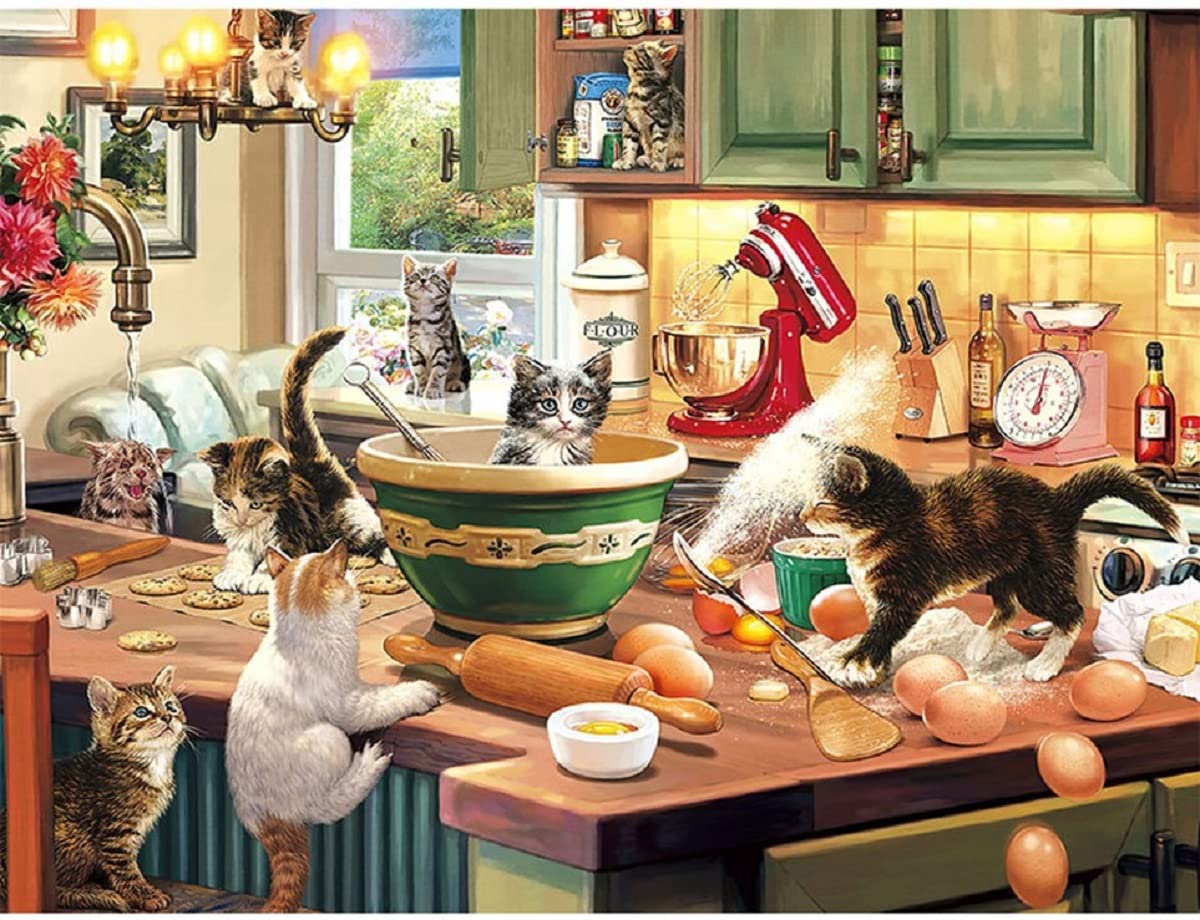 

1000-piece jigsaw puzzle featuring a puppy and Santa Claus, size 70 x 50 cm (kitchen and cat)