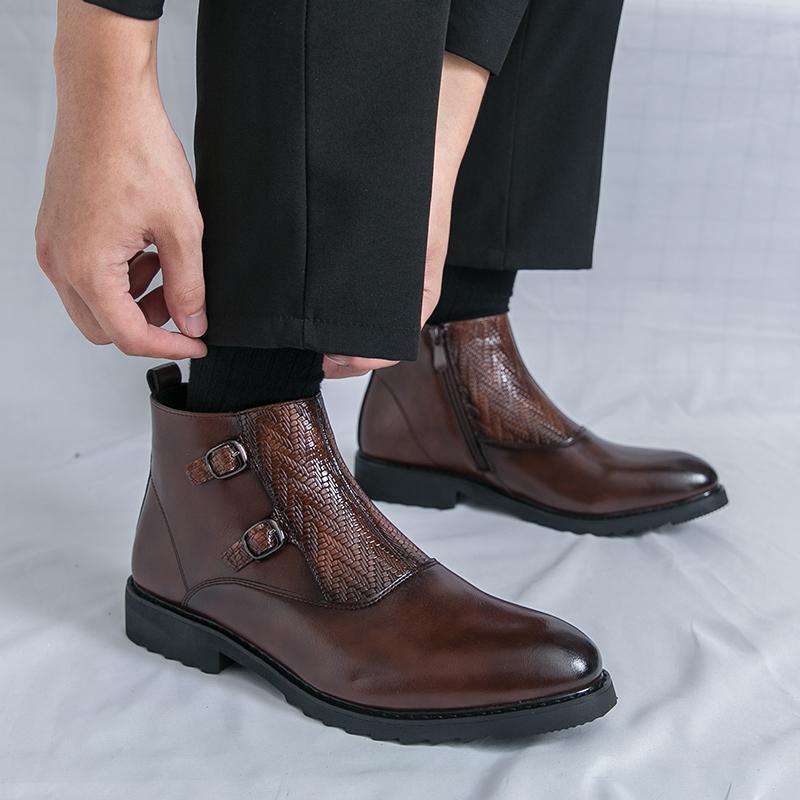 Men’s High Boots Dress Formal Retro Brown Ankle Boots Black Tuxedo Wedding Shoes Plus Size