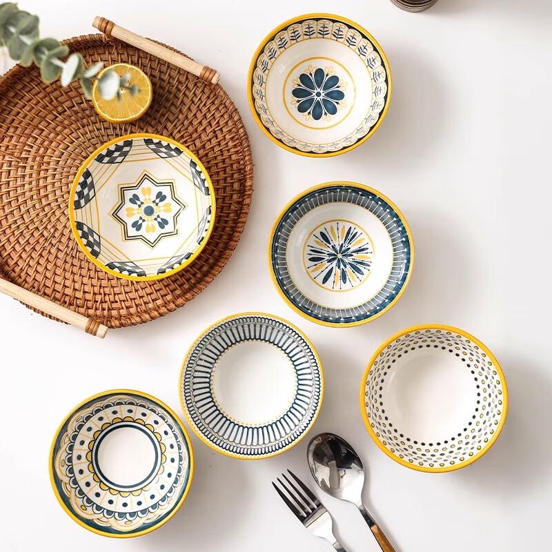 Gonghe Jingpin Japanese Nordic Ceramic Rice Bowl Set, 6-Piece