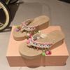 New women's beach slippers women's summer fashion outer wear thick bottom slope heel flip-flops seaside high heel cool slippers
