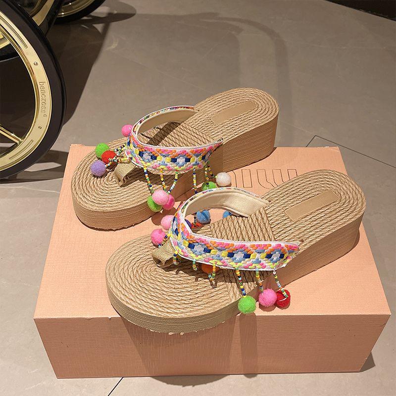 New women's beach slippers women's summer fashion outer wear thick bottom slope heel flip-flops seaside high heel cool slippers