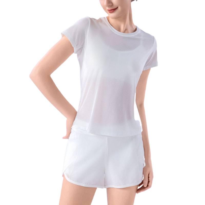 Women's Summer Yoga Clothes: Lightweight, Elastic, Quick-Dry, Breathable Mesh Short Sleeve for Running & Fitness