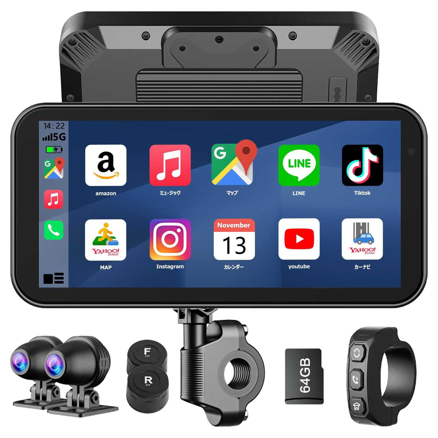 

VANBAR Motorcycle Dash Cam with Tire Pressure Wired Remote and Simultaneous Front and Rear Camera Compatible with CarPlay and Android Touch Smartphone