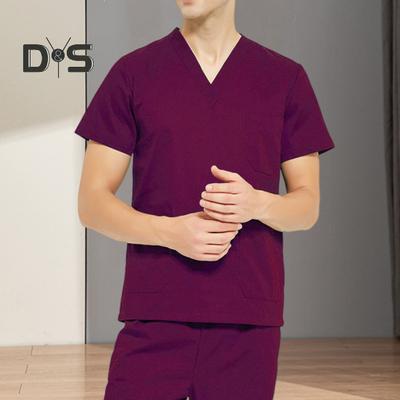 2Pcs/Set Unisex Hospital Uniform Set V-neck Short Sleeve Pockets Tops Elastic Waist Jogger Pants Set Quick Drying Beauty Parlor Dental Nurse Work Suit