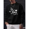 1pc Men'S Fashion Creative Design King Letter Print Casual Round Neck Black Sweatshirt, Large Size, Plus Size