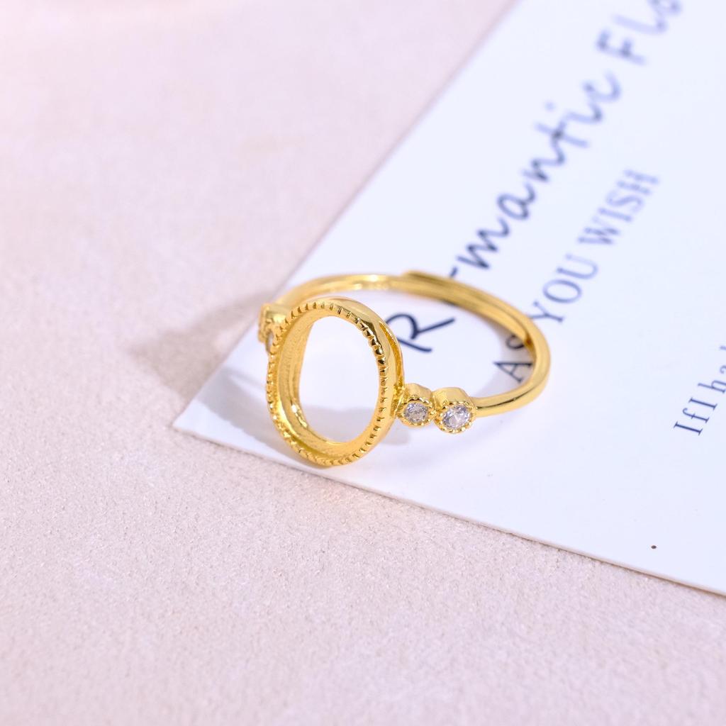 Gold-Plated S925 Sterling Silver Oval Open Ring with Filigree and Pave Design