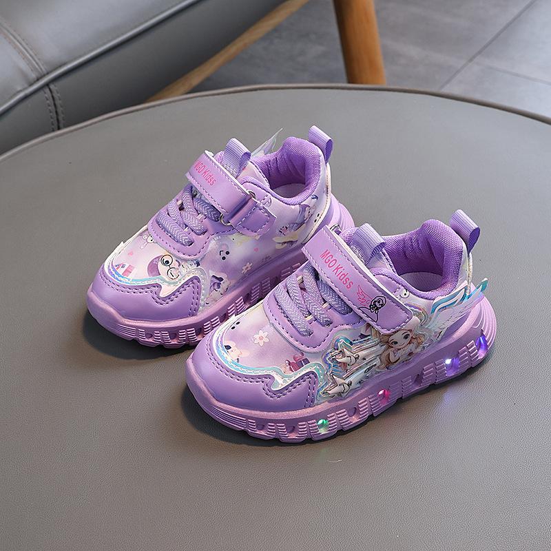 

Модные кроссовки для девочек, модные универсальные детские кроссовки, удобные дышащие туфли для девочек, мультяшная простая повседневная обувь для принцесс Zapatillas 23insole14.5cm фиолетовый