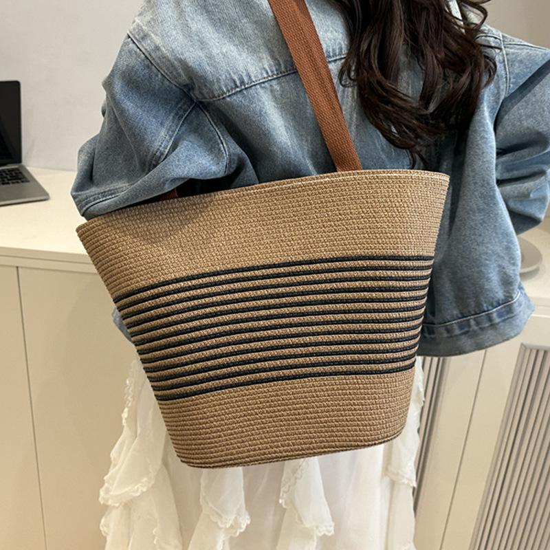 Striped Large Capacity 2025 New Straw Tote Bag Large Handbag Single Shoulder Underarm Women's Bag Premium Texture