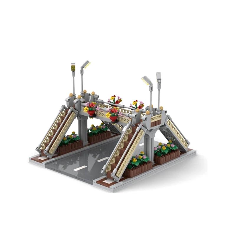 Pedestrian Bridge MOC Playthings Construction Bricks City Traffic Scene Street View Parts Blocks Traffic Motorway Works With City Bricksi