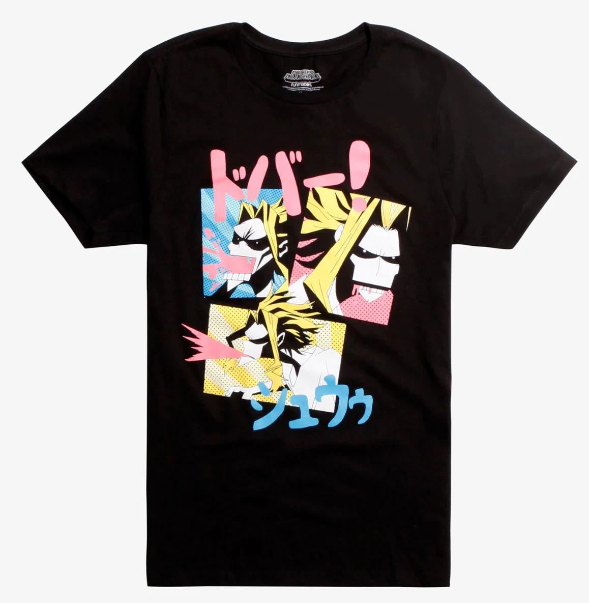 

My Hero Academia Mens All Might Blood Anime Manga Black Kanji Print Shirt New XS 4XL