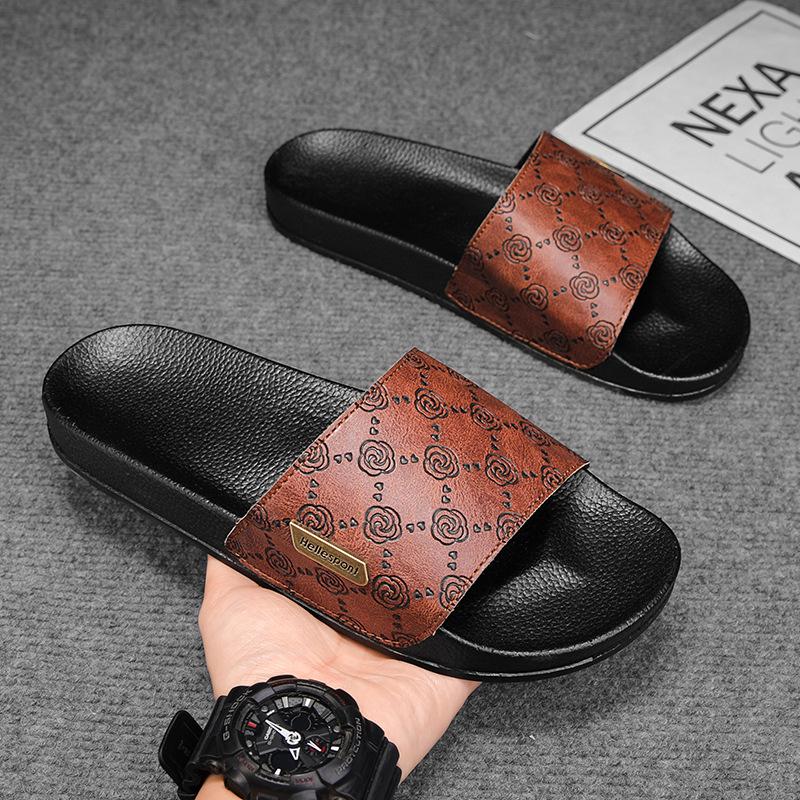 Мужские летние 2025 Черно-золотые переливающиеся нескользящие шлепанцы 45