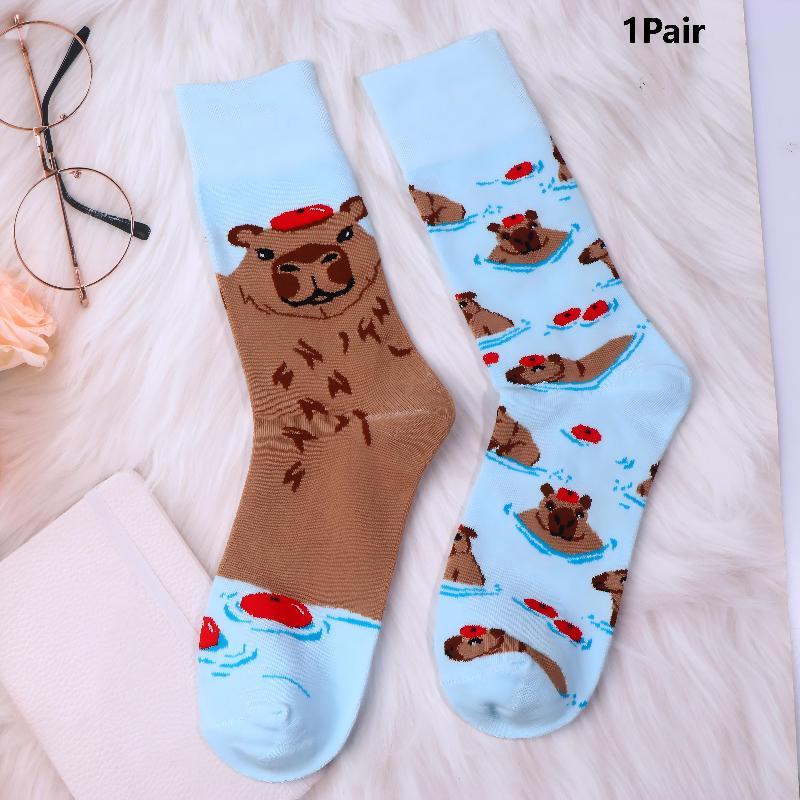 

1/2Pair Funny Cartoon Print Capybara Socks Cute Creative Mid Length Socks Unisex Mid Tube Cotton Socks Gifts 1Pair