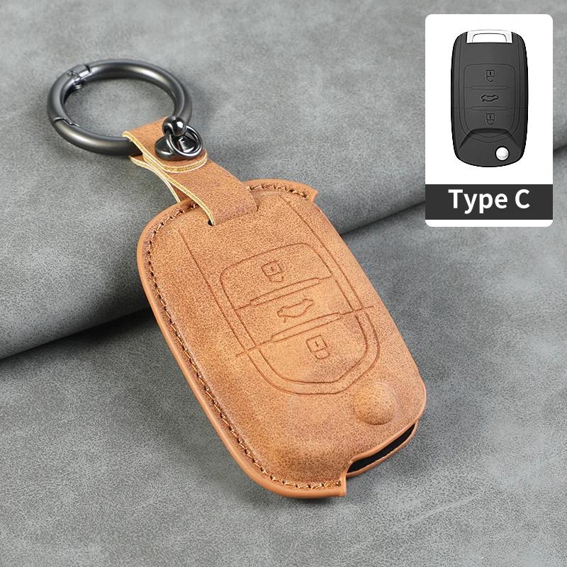 3 Button Leather Car Flip Key Case Cover for SGMW Wuling Hongguang Mini 2025 for Baojun 510 560 730 310W 530 360 200E Key Shell