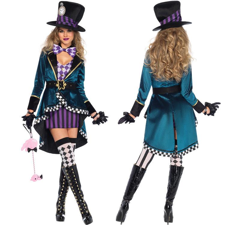 Halloween Clock Mad Hatter Cosplay Costume Sexy Adult Fairy Tale Dress Women Magic Show Fancy Dress Christmas