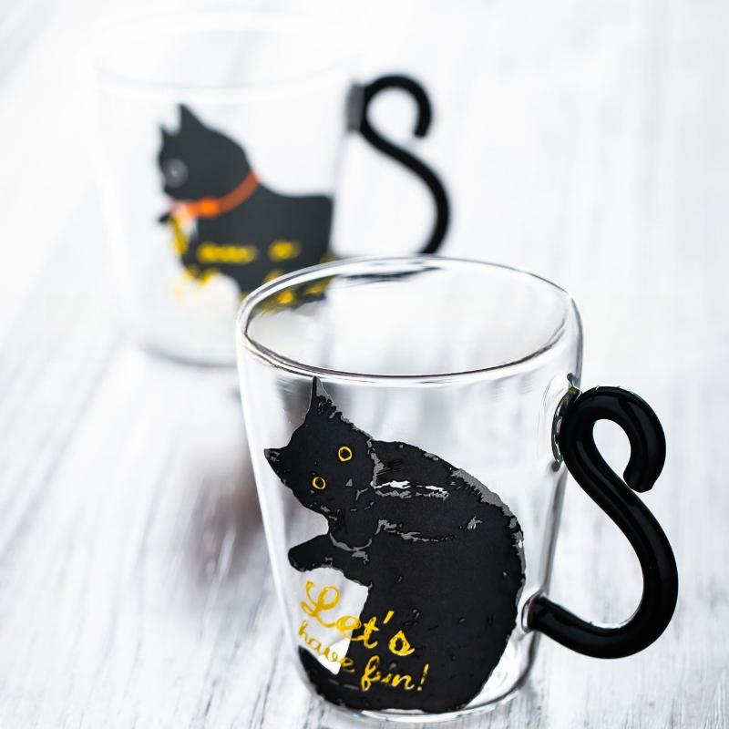 Creative Cat Transparent Glass Cup Milk Coffee Mug Tea Cup Cartoon Kitty Home Office Cup For Fruit Juice