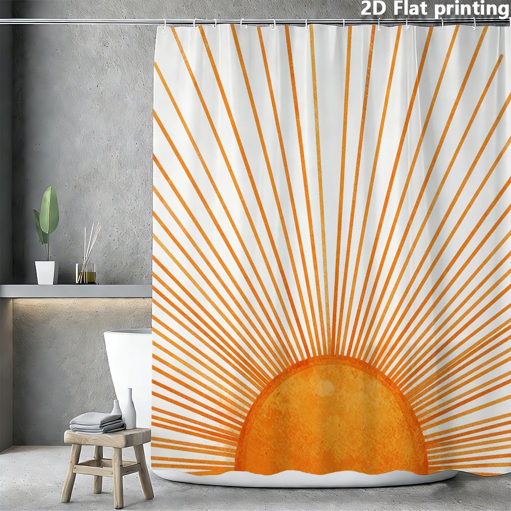 Happy Adults Toys Orange/White Sunburst Shower Curtain 1Pc Polyester 2D Flat Print 70.8X70.8 Watercolor Rays On Base