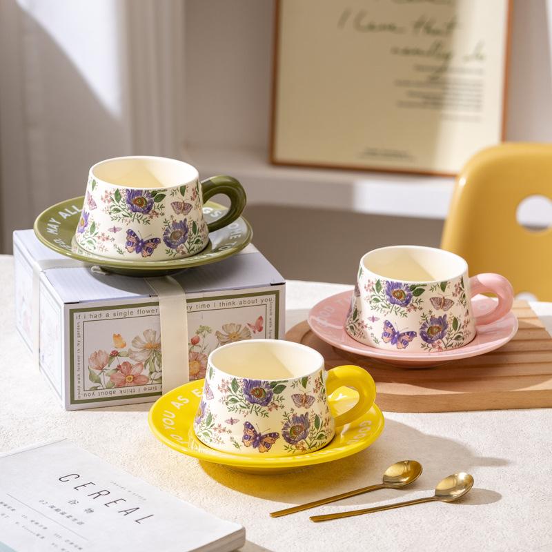 Original crape myrtle flower coffee cups and saucers, event gifts, opening souvenir, wedding gift, girlfriend's birthday gift box