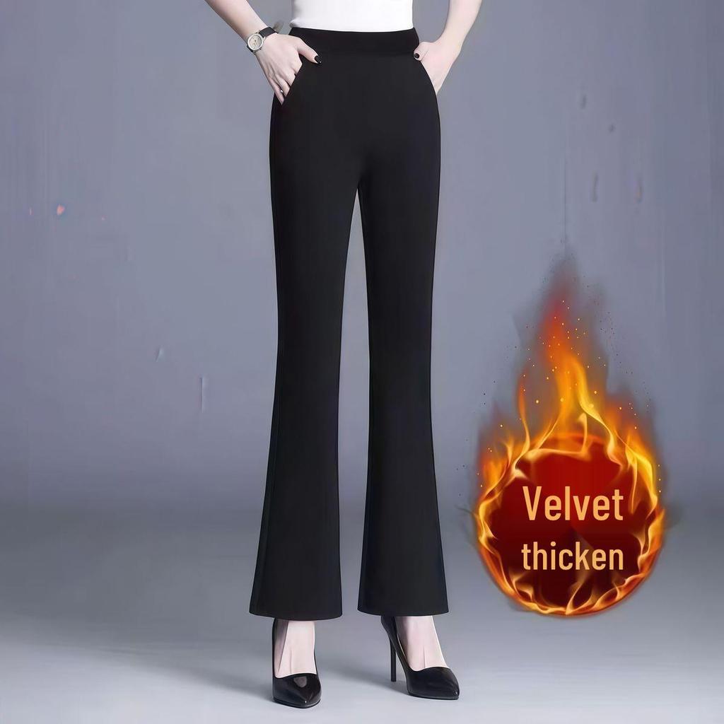 Petite High-Waist Fleece-Lined Micro-Flare Bell-Bottom Pants - Slimming Winter Casual Pants