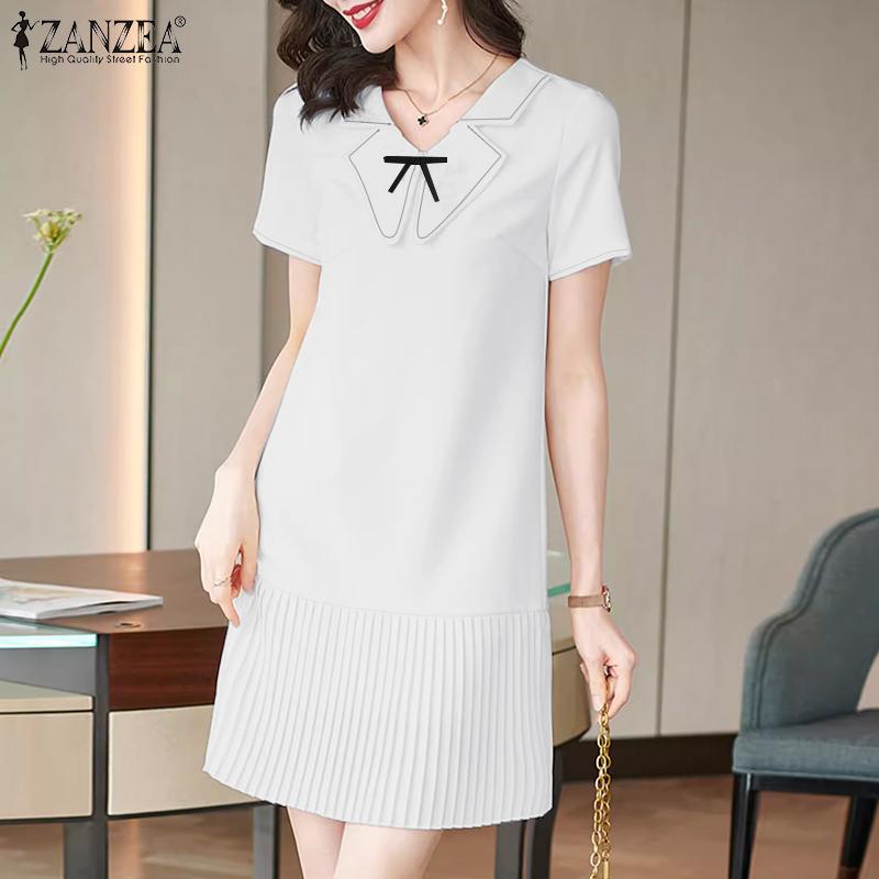 ZANZEA Womens Summer Doll Collar Casual Short Sleeve Dress