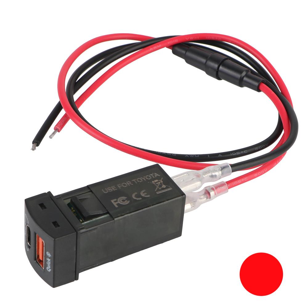 

Аксессуары для мобильных телефонов Разъем питания для автомобиля Type-C Toyota Зарядное устройство Новое 48 Вт Быстрое зарядное устройство Вольтметр для быстрой зарядки QC3.0 USB Type-C PD 12 В для Toyota красный