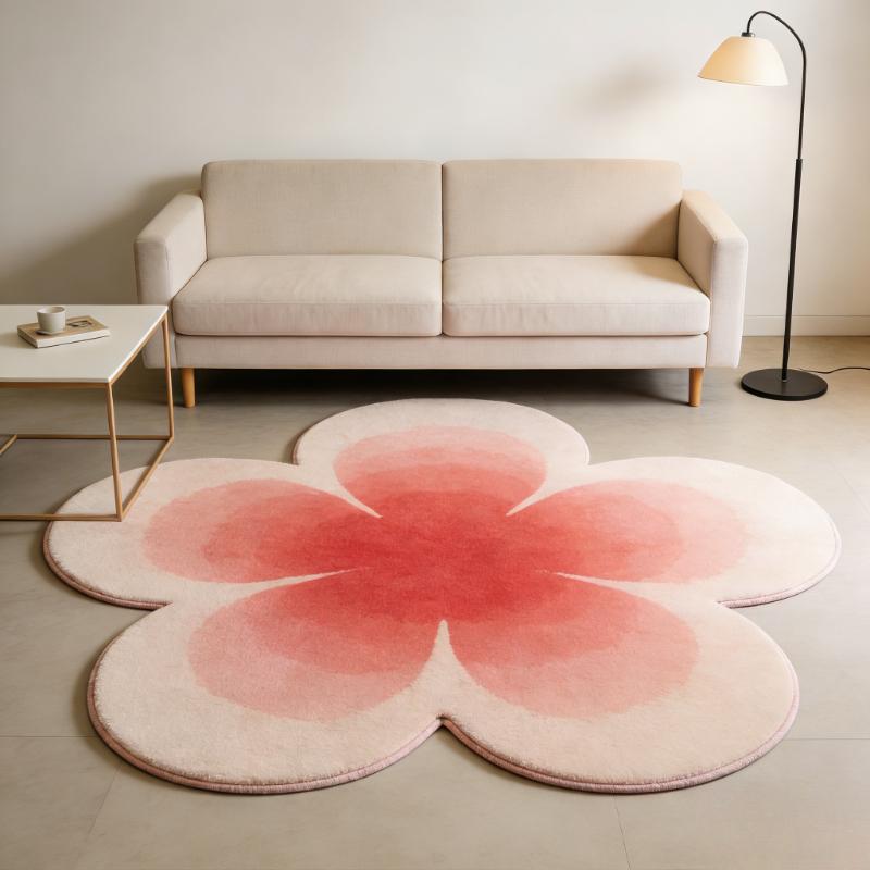 Cream Style Carpets for Living Room Color Flower Bedroom Decor Carpet Fluffy Soft Irregular Shape Rug Home Thick Plush Floor Mat
