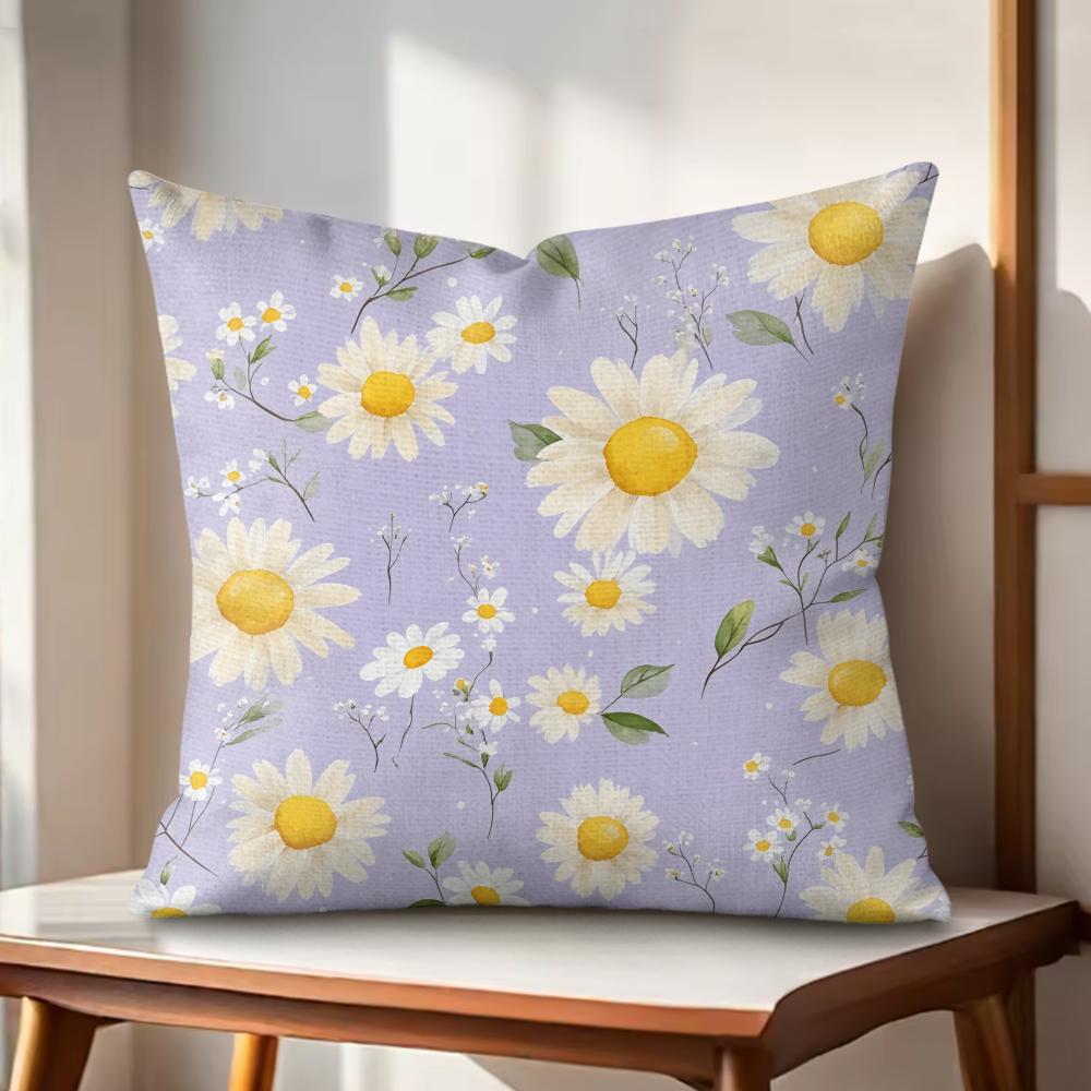 Spring Floral Cushion Cover Natural Linen Organic Fabric DoubleSided Printing Couch Pillow Covers Home Decor