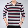 Spring and Autumn Men's V-neck Stripe Thread Decoration Loose Casual Fashion Elegant Commuting Long Sleeved Bottom Shirt