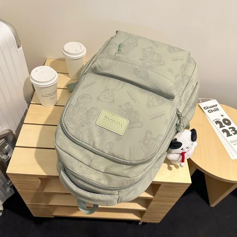 Cartoon Print Cute Bear Unisex Laptop Backpack For College High School Students Waterproof Nylon Material