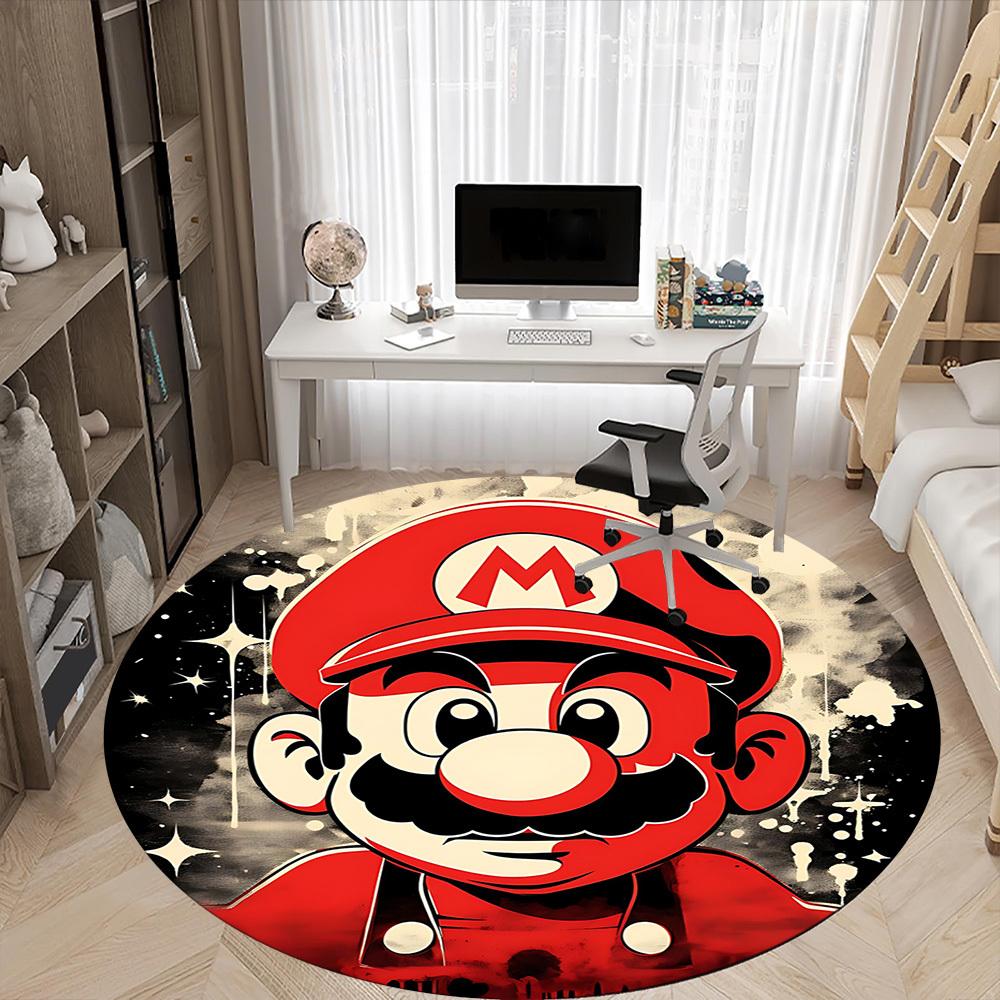 1pc Mario Bros Office Round Area Rug, Indoor Mat Suitable For Office, Bedroom Living Room Home Decor, Room Deco,  Offic a0926223