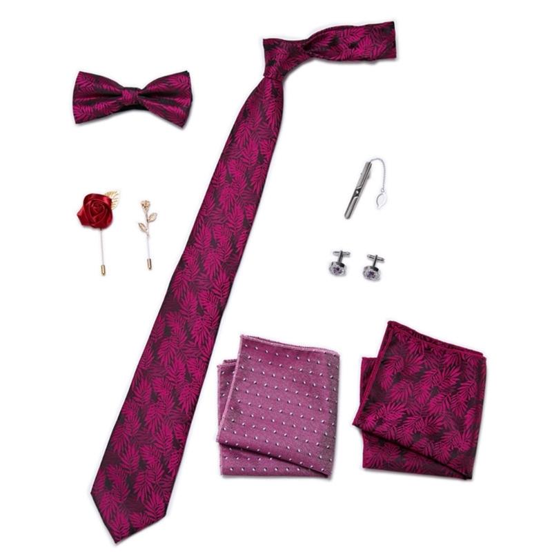 Pack of 9 Men's Floral Tie Set with Pocket Square Tie Clip Brooch Accessories for Formal Occasion Holiday Gift Supply