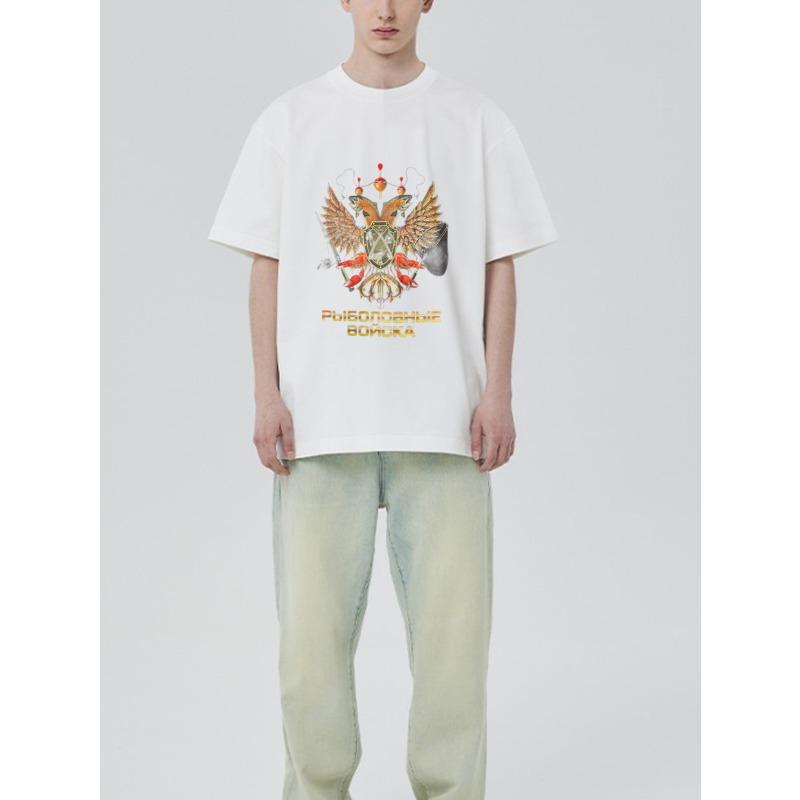 Bílé tričko s potiskem emblému Fishing Forces, ležérní outdoorové oblečení