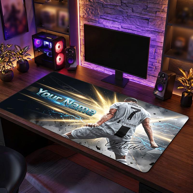 Tappetino Mouse Grande Personalizzato Cristiano Ronaldo, Stampa Testo Nome Personalizzato, Tappetino Scrivania Antiscivolo Logo Calcio Regalo Gaming