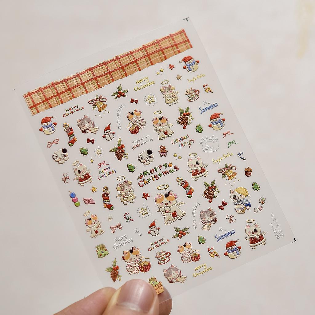 1pcs Cute Sketching Graffiti Animal Cat Dog Rabbit Bear Laser Nail Art Sticker Designs Self Adhesive Decoration Decal Acessories