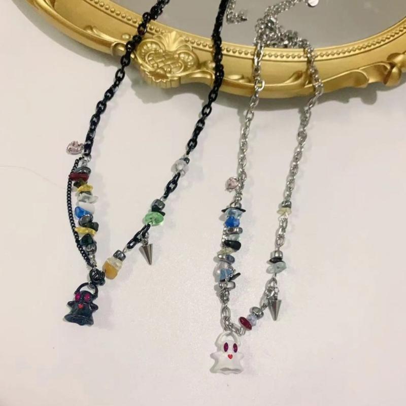 Adjustable Collarbone Chain Colorful Specter Pendant Necklace Stylish Beaded Bracelet Perfect for Fashion Enthusiasts