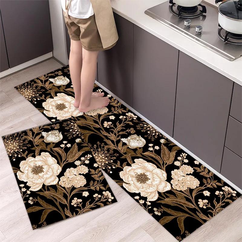 Simple Flower Kitchen Mat Bedroom Bedside Mat Entrance Door Mats Kitchen Mats for Floor Absorbant Waterproof Bathroom Carpet