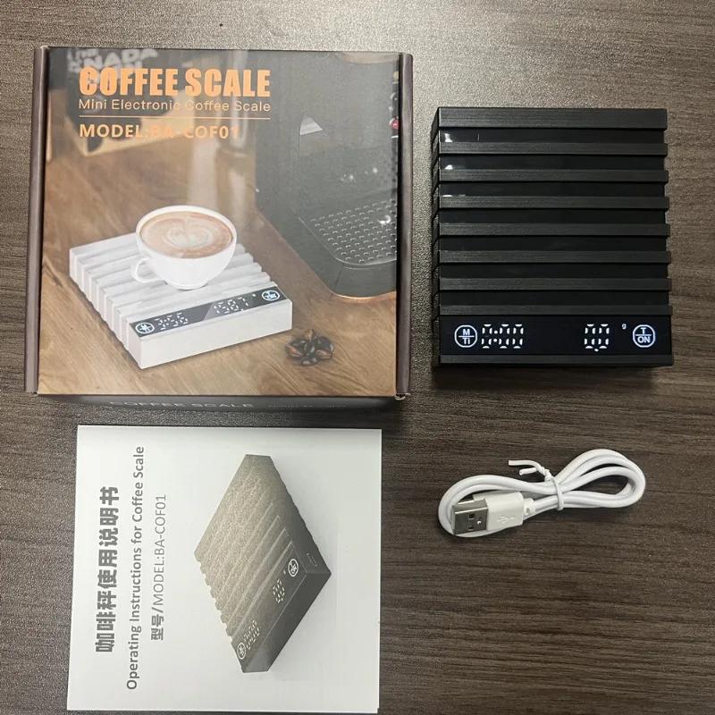 Smart Mini Coffee Scale Portable Electronic USB Scale with LED Display for Coffee Tea Measuring Household Commercial Kitchen Use